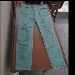 Angel Kiss 7 distressed soft green skinny jeans